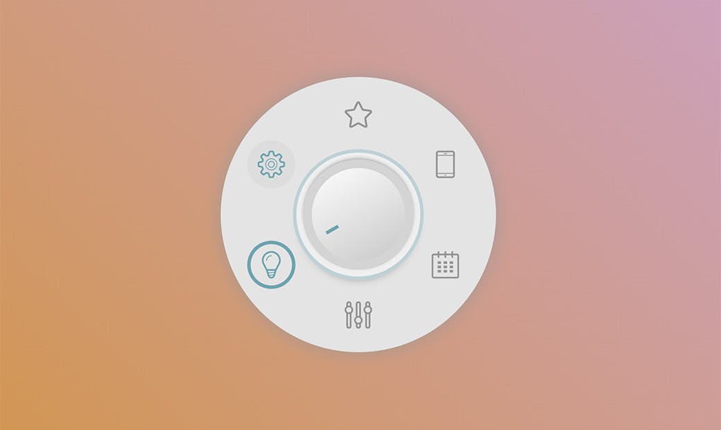 A Dial button widget with a central knob. When interacting with the knob a circular menu appears around it.